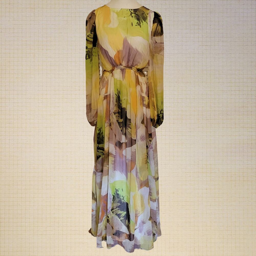ASOS Design Green Sheer Long Sleeve Maxi Dress Women's Size 0